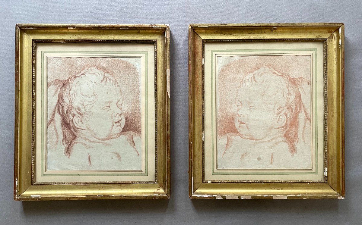 Portrait Of A Child, Red Chalk Drawing And Its Counter-proof