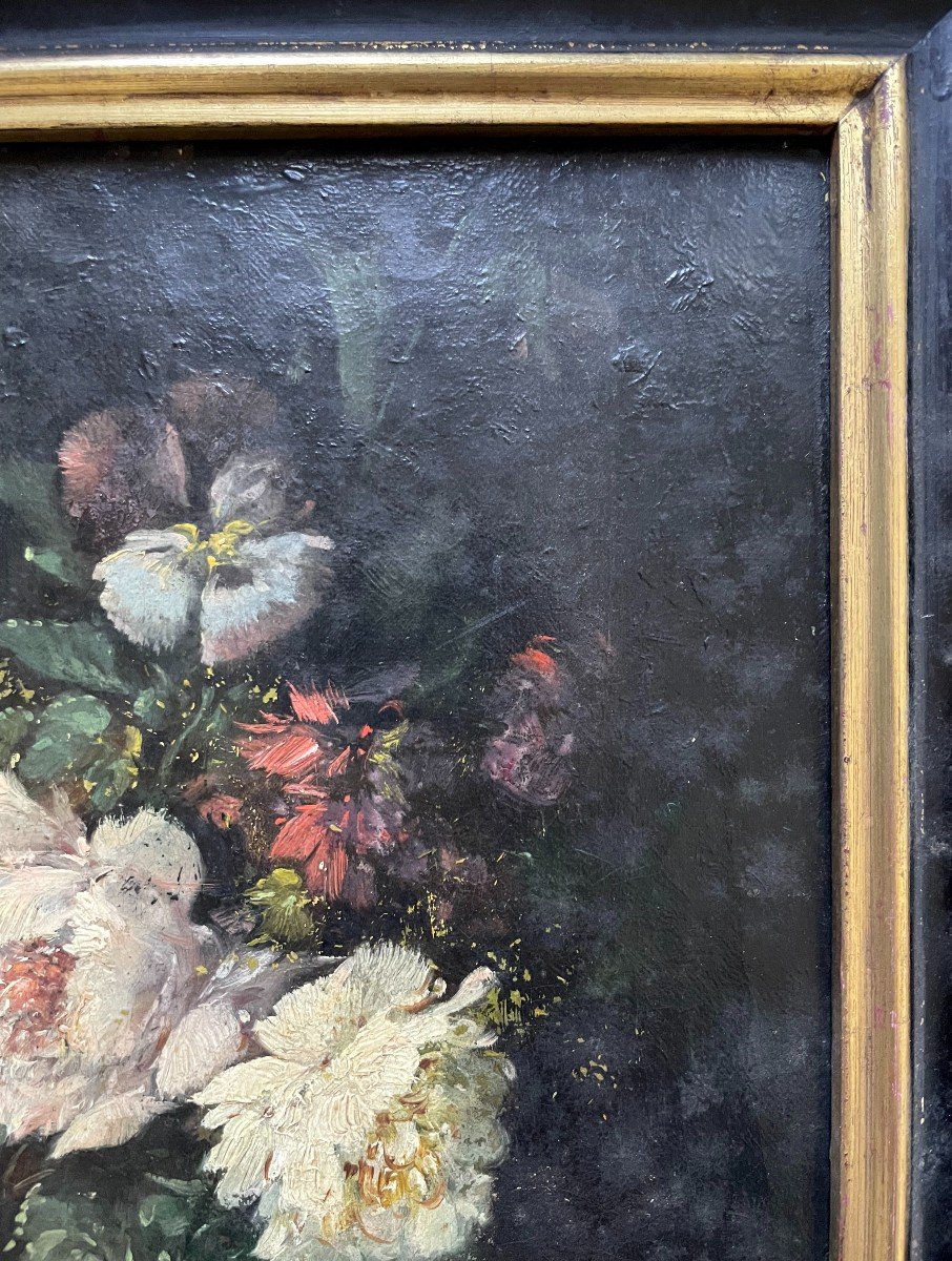 Bouquet De Fleurs Dans Un Vase, Huile Sur Toile, XIXe-photo-1