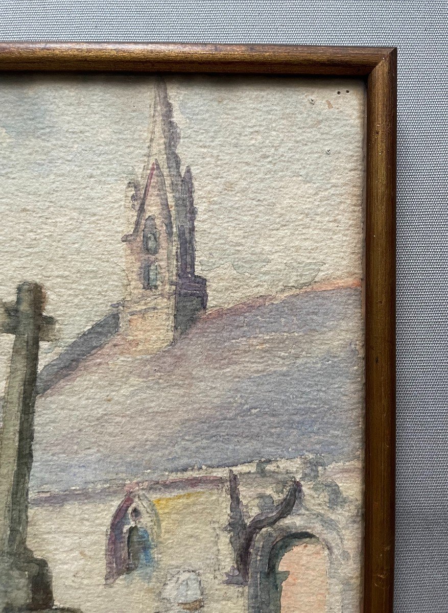 Eglise Bretonne, Aquarelle Début XXe-photo-4