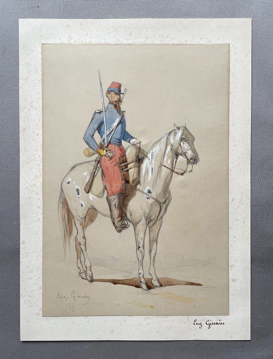 Eugène Louis Ginain, Soldier On Horseback, Watercolor-photo-2