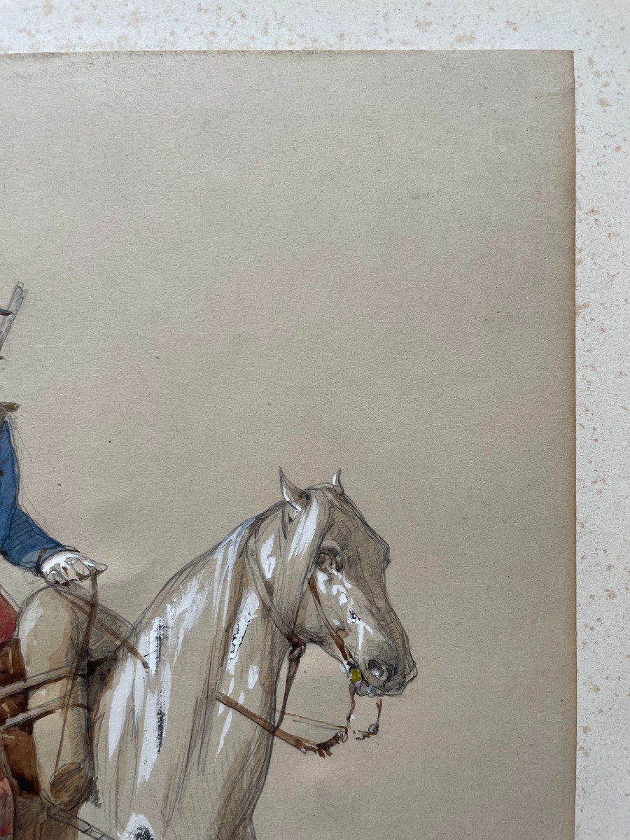 Eugène Louis Ginain, Soldier On Horseback, Watercolor-photo-2