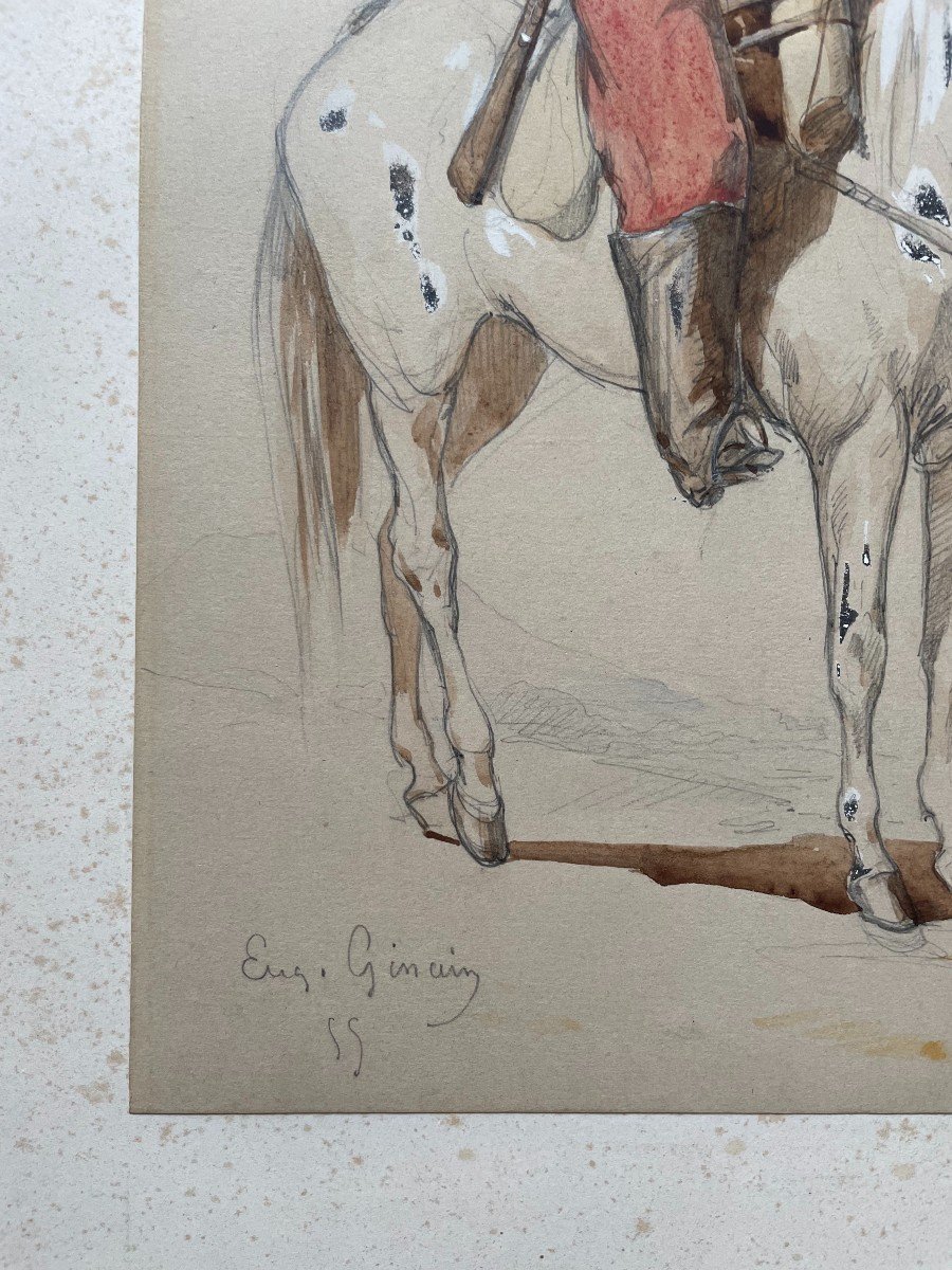 Eugène Louis Ginain, Soldier On Horseback, Watercolor-photo-4