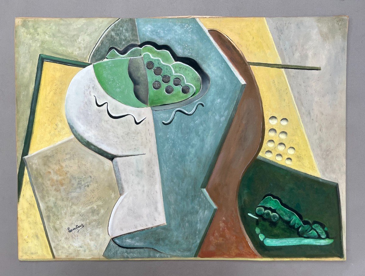 Cubist Still Life, Oil On Canvas Signed Lambert-photo-2