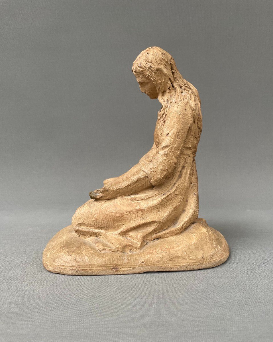 Woman In Prayer, 19th Century Terracotta Sculpture-photo-2