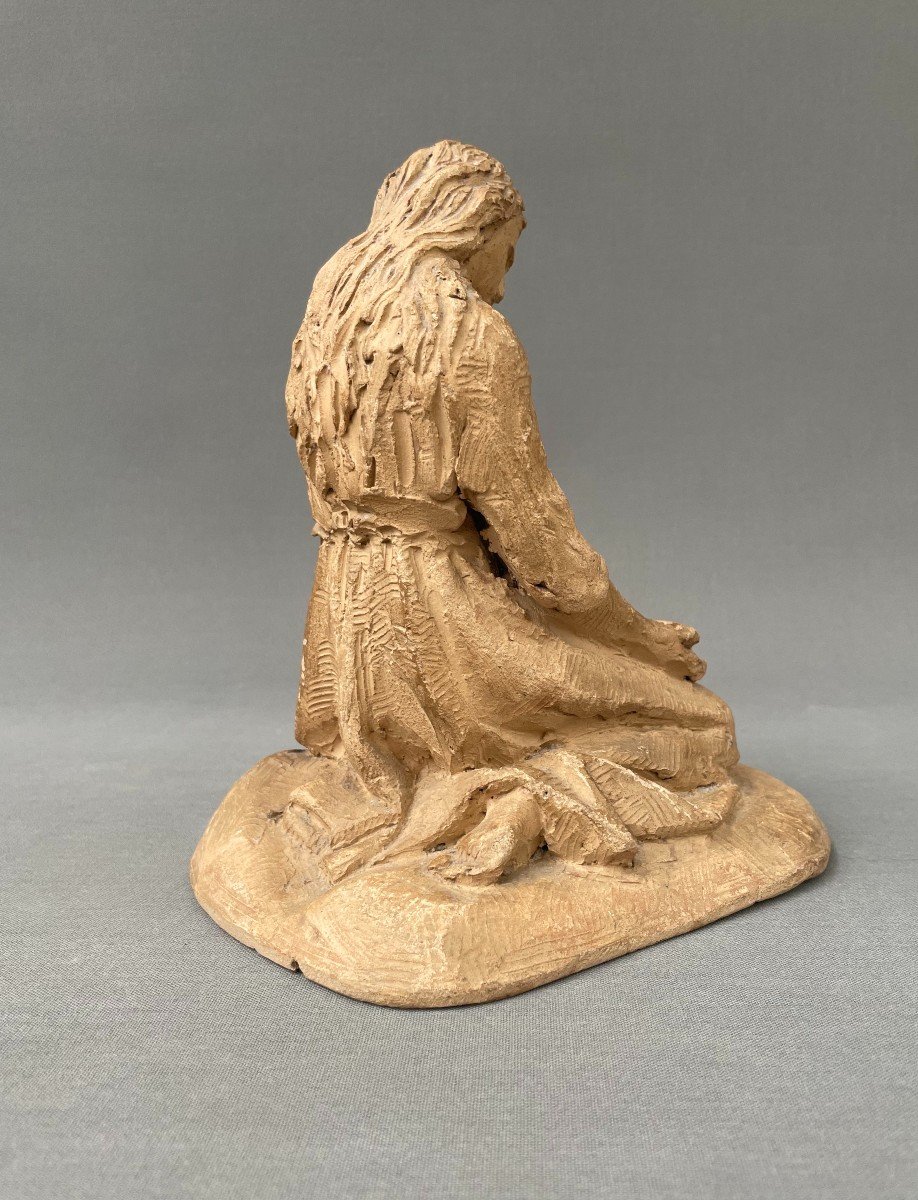 Woman In Prayer, 19th Century Terracotta Sculpture-photo-4