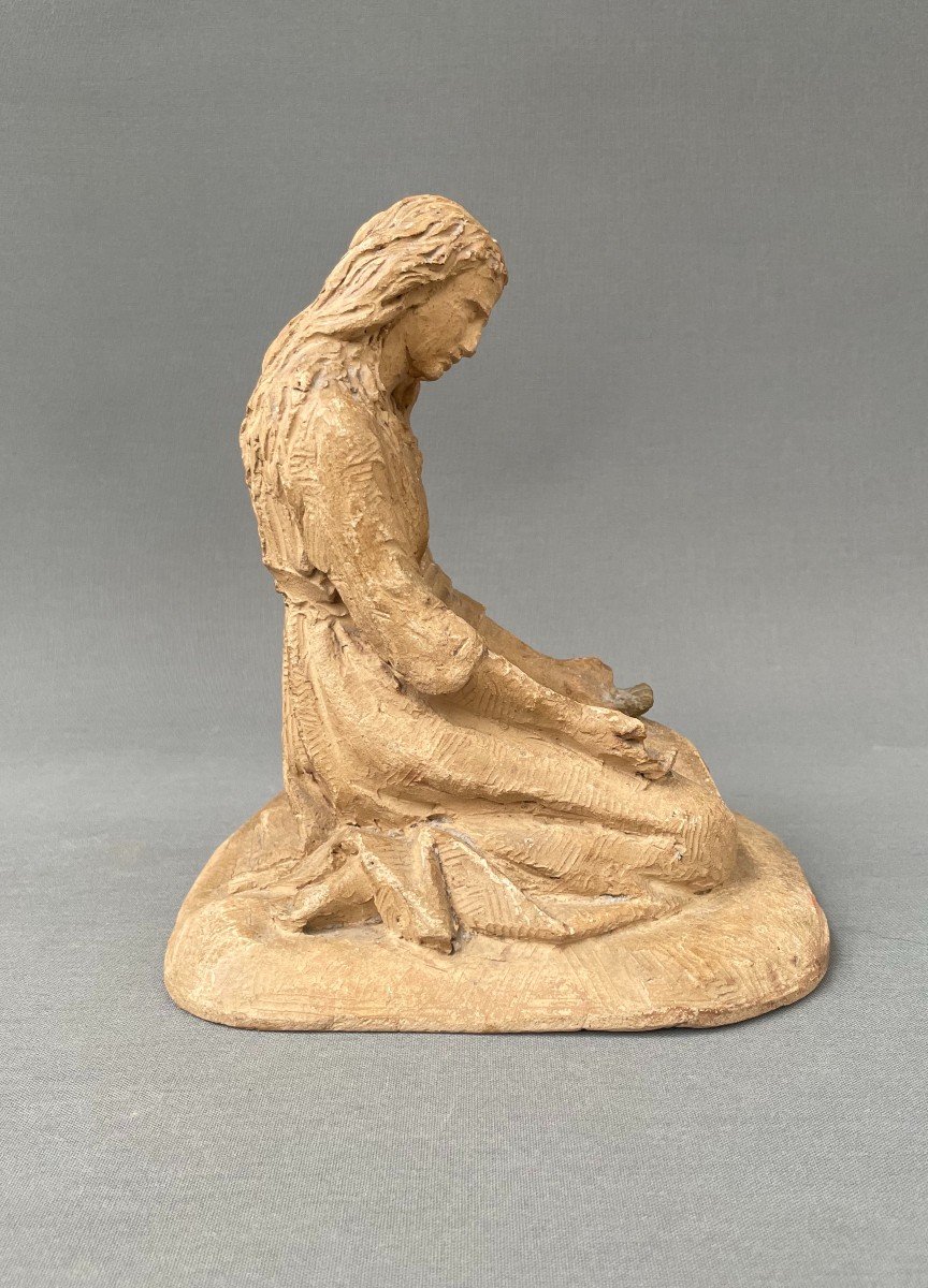 Woman In Prayer, 19th Century Terracotta Sculpture-photo-1