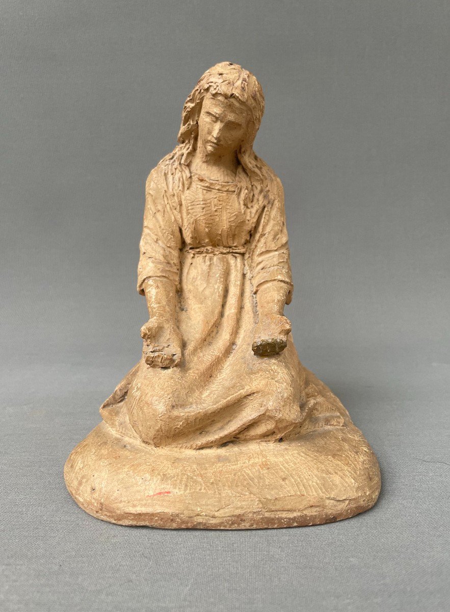 Woman In Prayer, 19th Century Terracotta Sculpture-photo-3