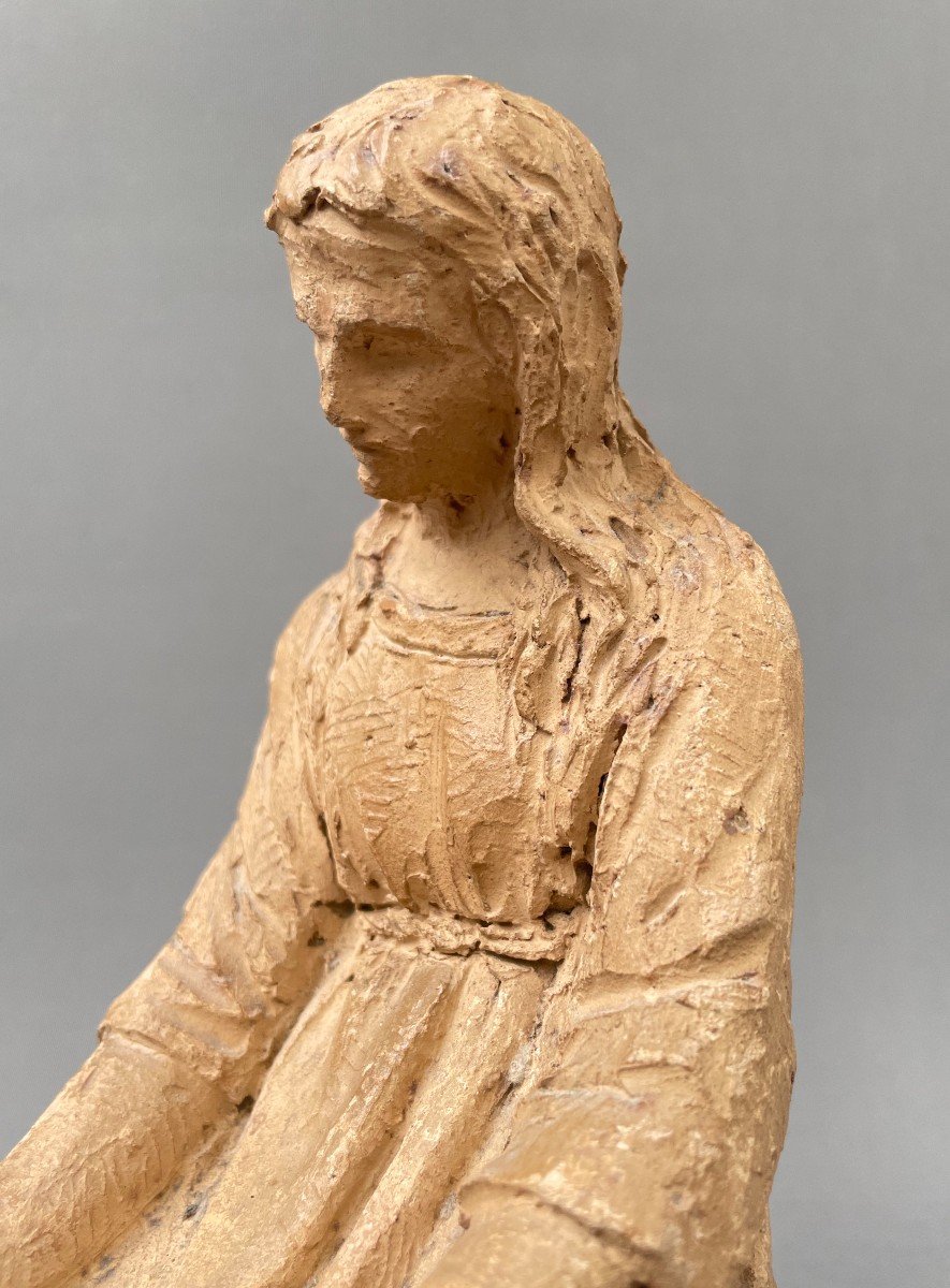 Woman In Prayer, 19th Century Terracotta Sculpture-photo-5