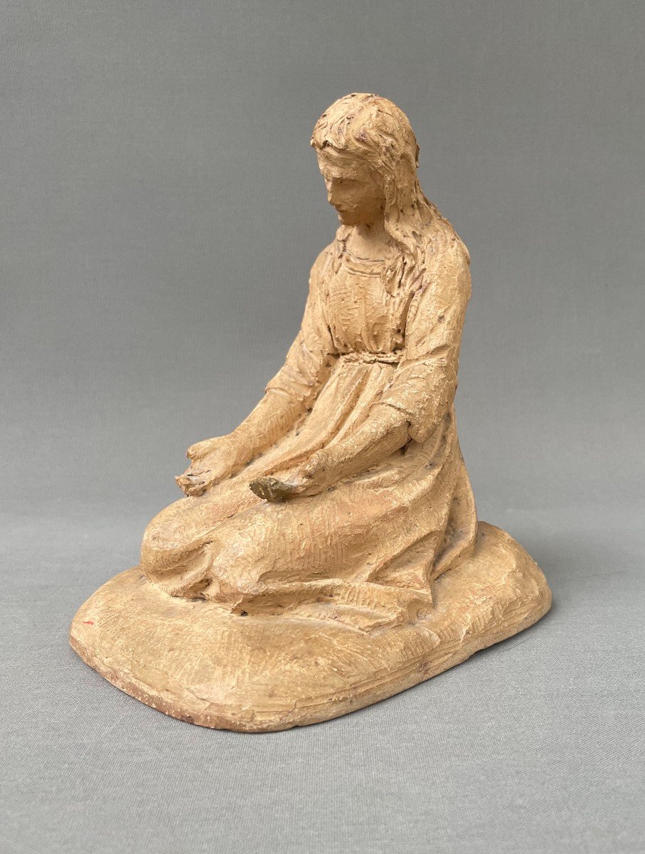 Woman In Prayer, 19th Century Terracotta Sculpture-photo-2