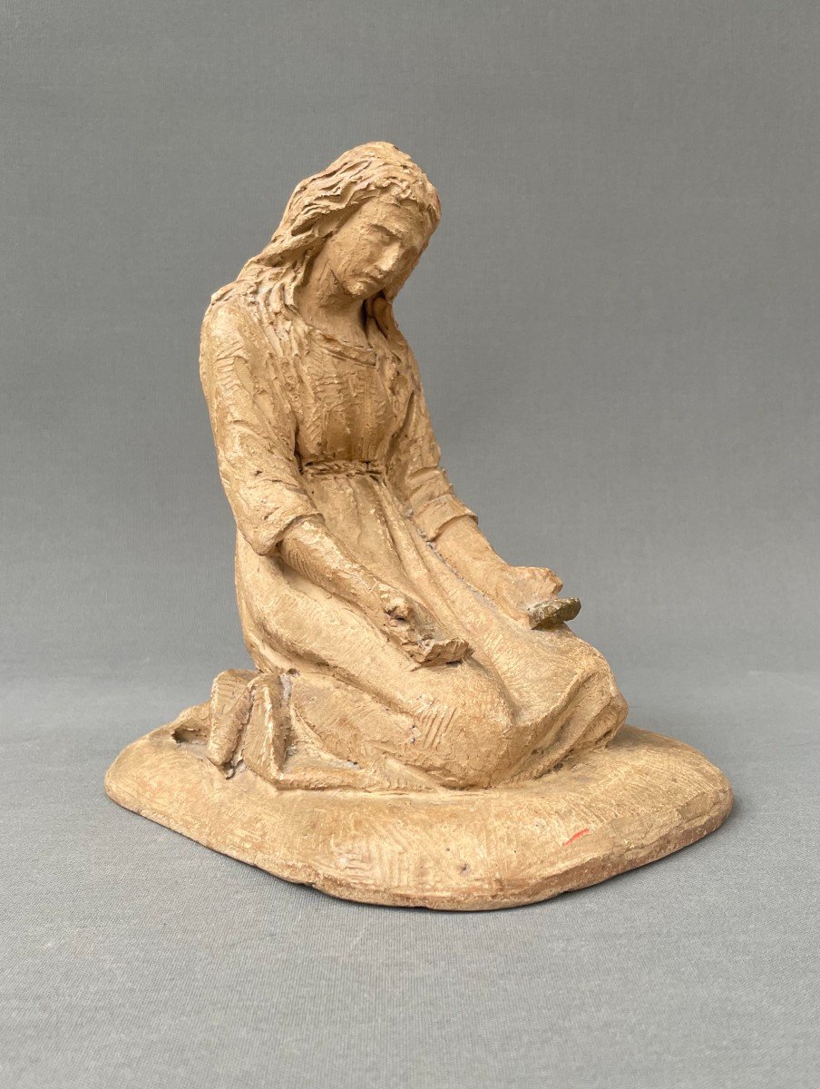 Woman In Prayer, 19th Century Terracotta Sculpture