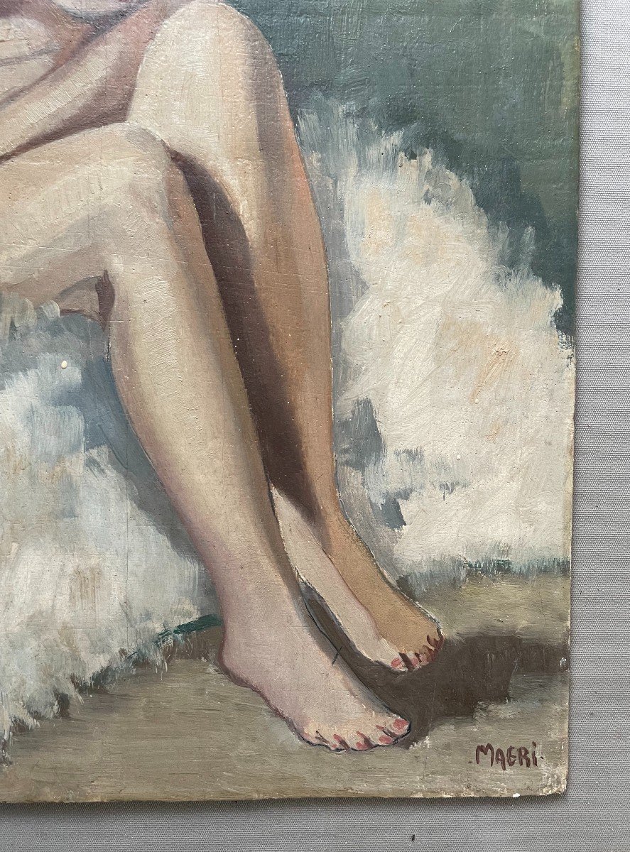 Female Nude, Oil On Panel Signed Magri-photo-2