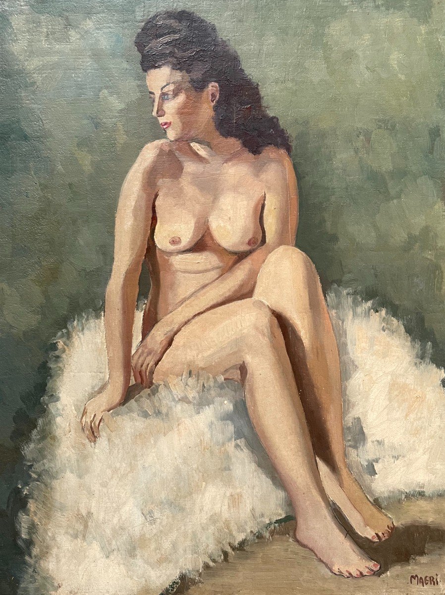 Female Nude, Oil On Panel Signed Magri