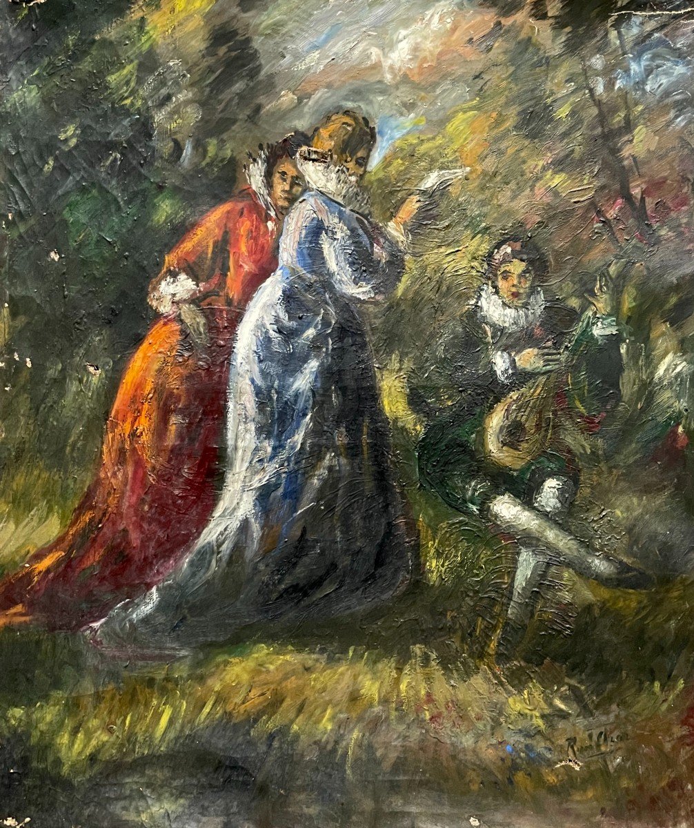 Group Of Musicians In A Park, Oil On Canvas, Early 20th Century To Be Restored-photo-2