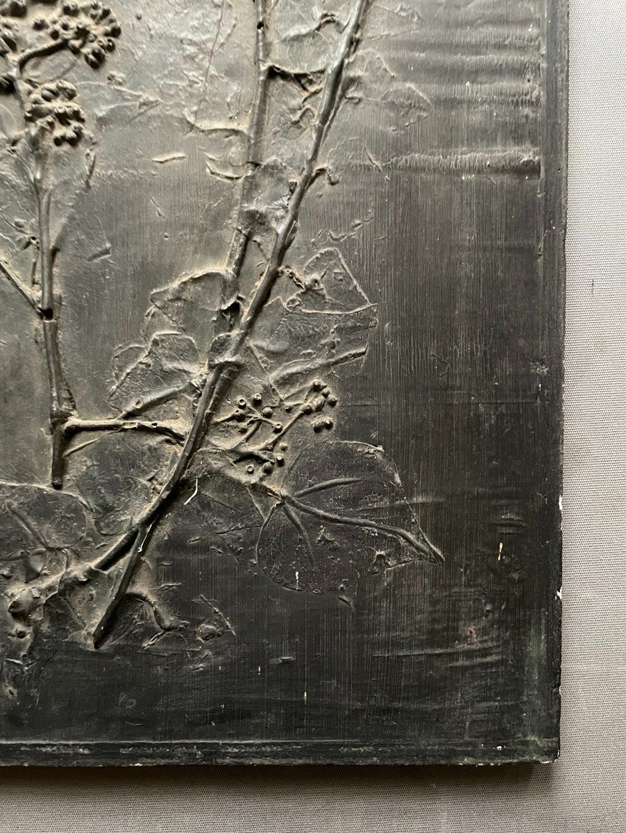 Patinated Plaster Bas-relief With Foliage Motif-photo-4