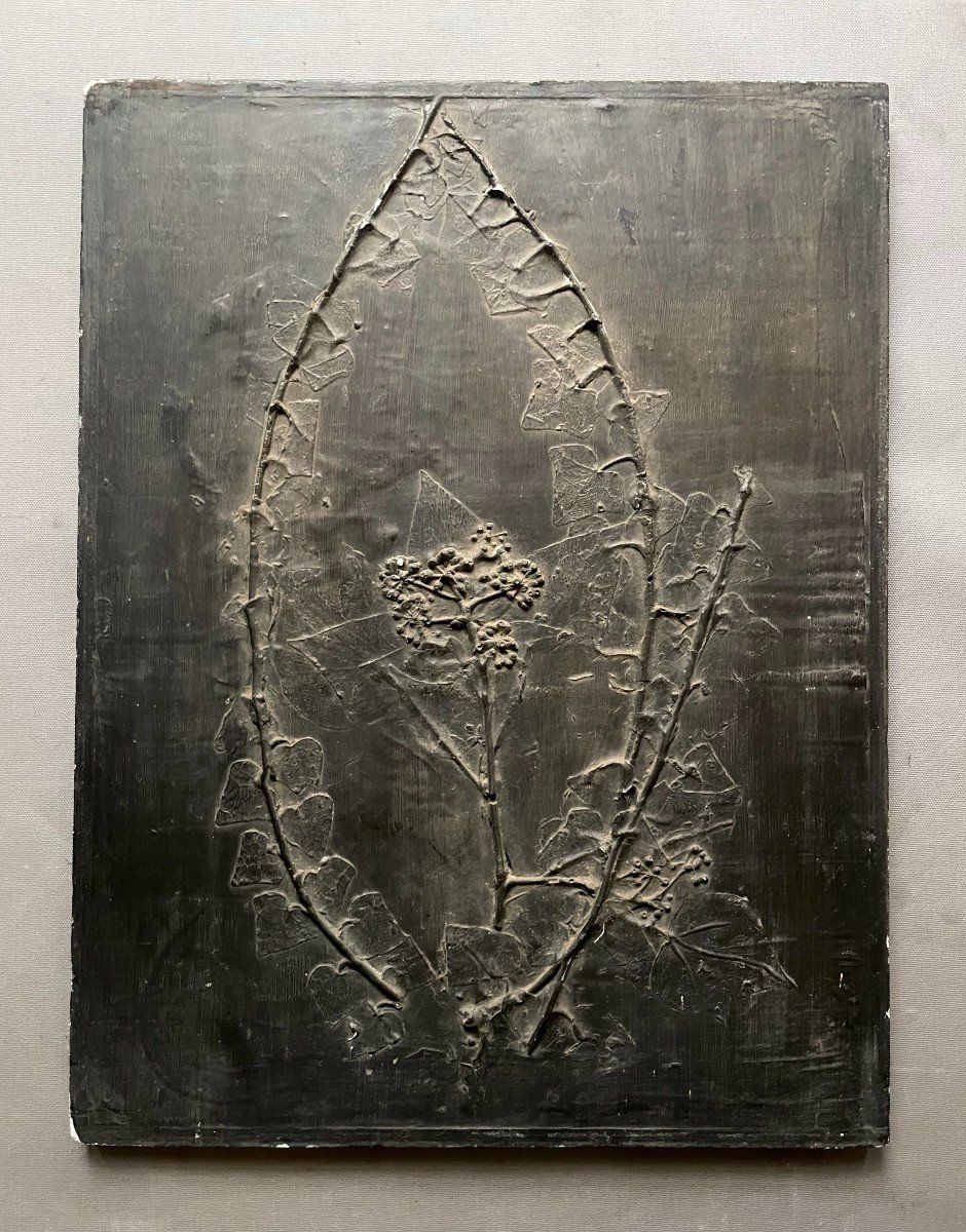 Patinated Plaster Bas-relief With Foliage Motif