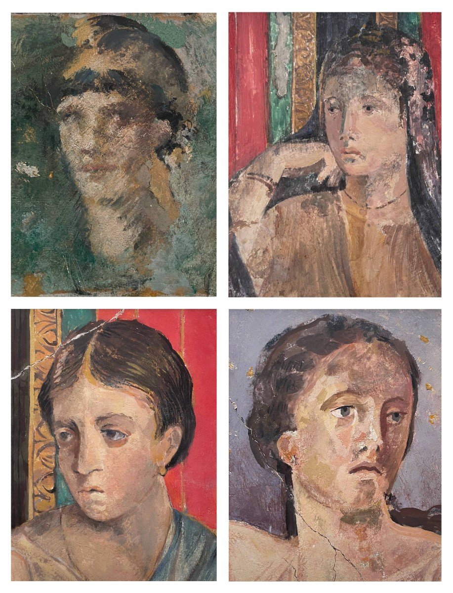 Quatre Gouaches à l'Antique, Portraits De Femmes