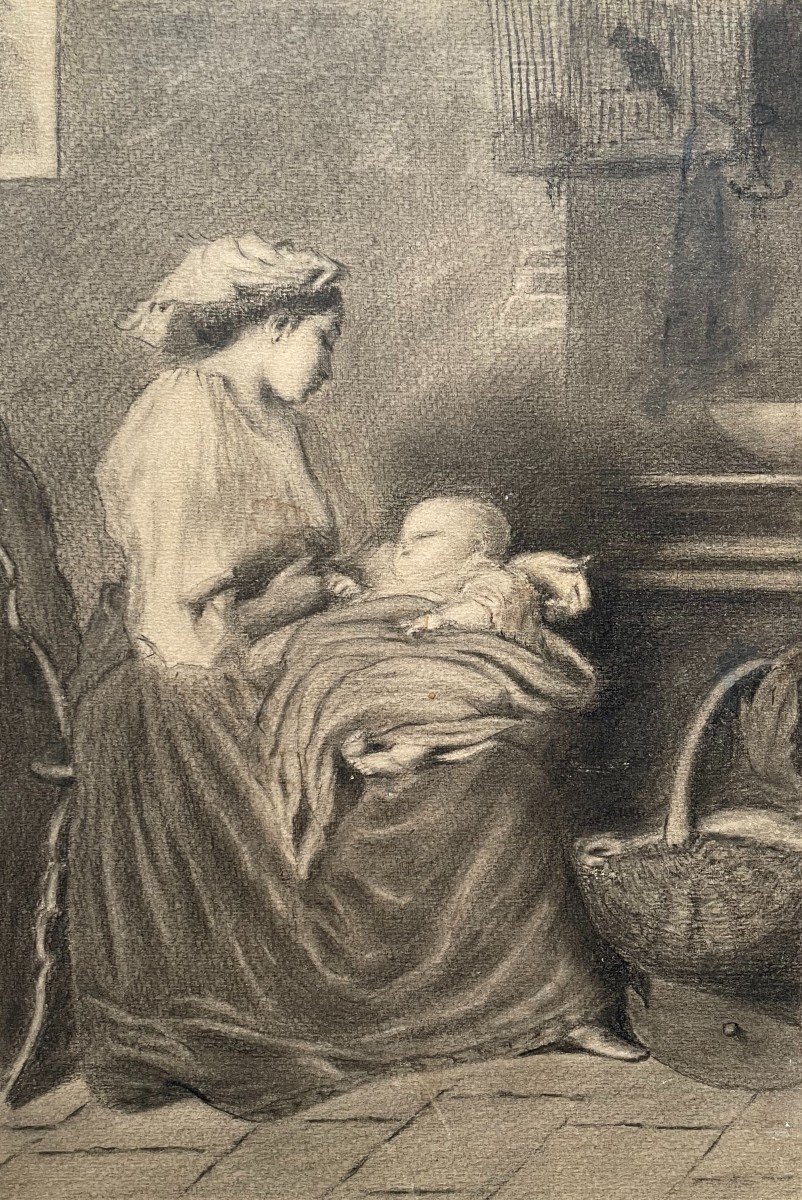 Woman Breastfeeding A Child, 19th Century Drawing