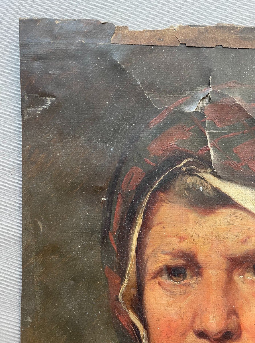 Portrait Of A Woman With A Scarf, Oil On Paper To Be Restored, Eastern School?-photo-3