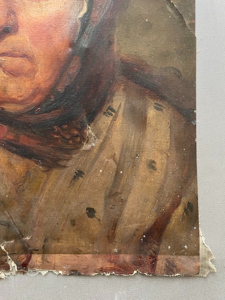 Portrait Of A Woman With A Scarf, Oil On Paper To Be Restored, Eastern School?-photo-1