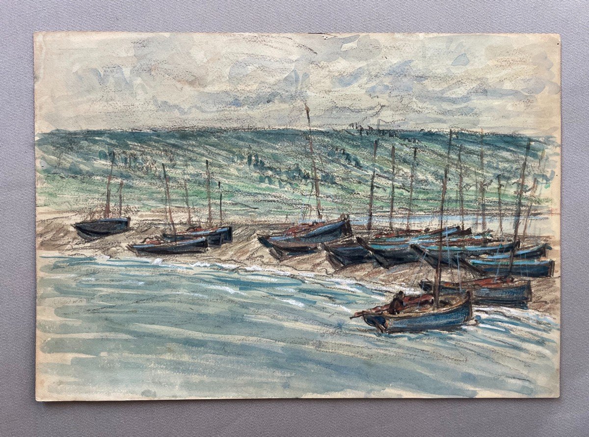 Bateaux à Arcachon, Dessin Aquarellé, Début XXe-photo-2