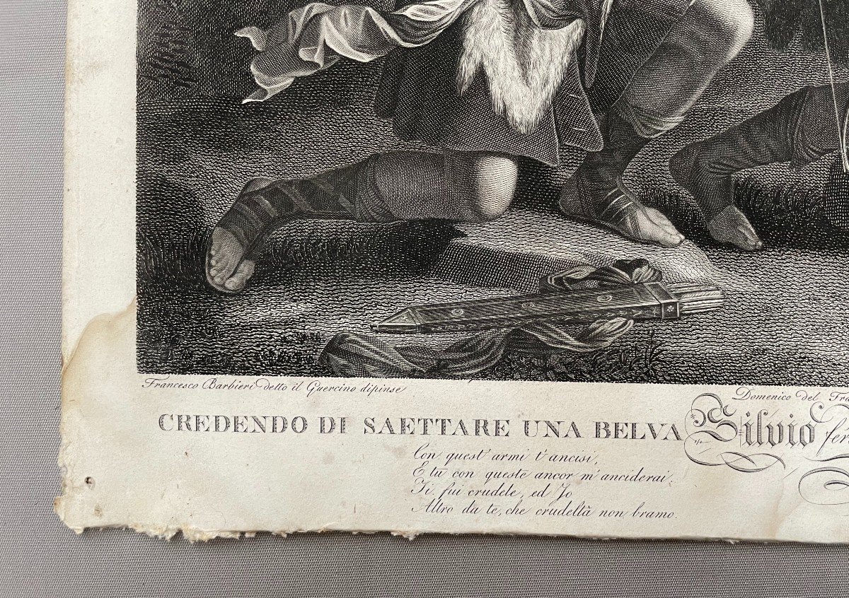 Silvio And Dorinda, Engraving By Pietro Bonato Veneto Bassanese After Francesco Barbieri-photo-2