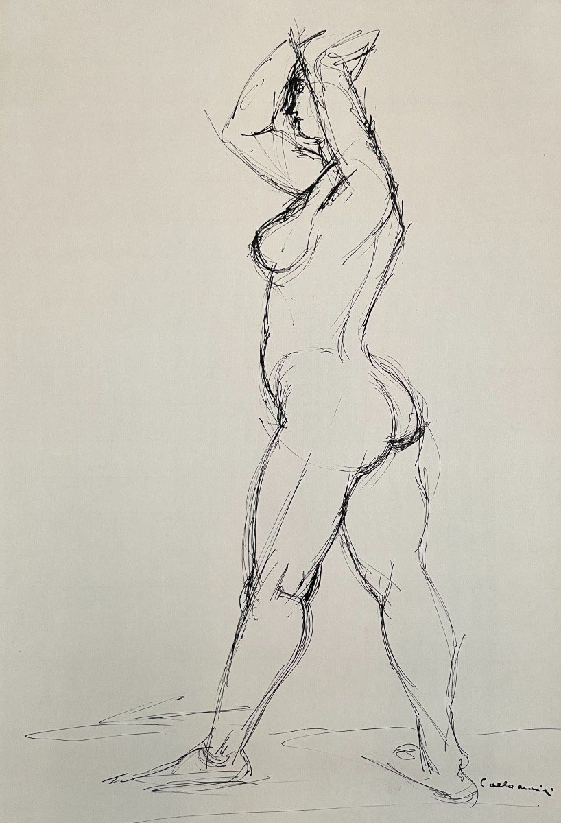 Female Nude, Ink Drawing, Signature To Identify