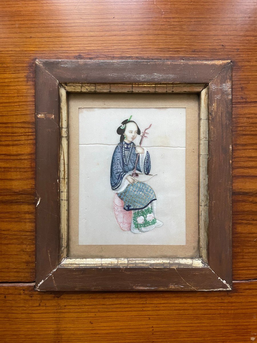 Four Small Gouaches In The Same Frame, Canton, China, 19th Century-photo-4