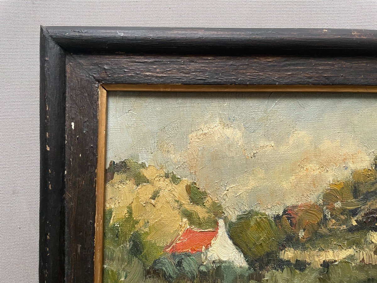 House In A Wooded Landscape, Oil On Canvas Signed Sanders 1939-photo-2