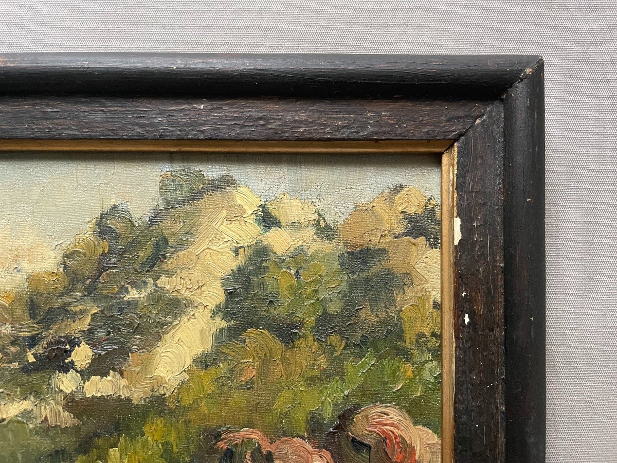 House In A Wooded Landscape, Oil On Canvas Signed Sanders 1939-photo-3