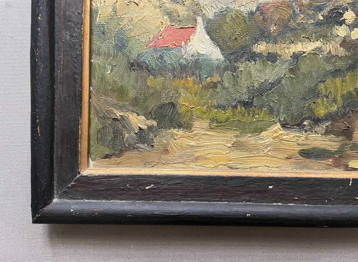 House In A Wooded Landscape, Oil On Canvas Signed Sanders 1939-photo-1