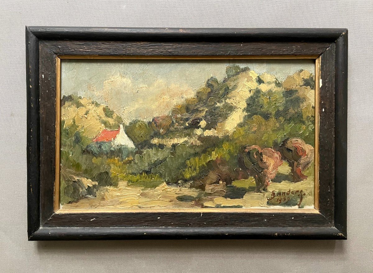 House In A Wooded Landscape, Oil On Canvas Signed Sanders 1939