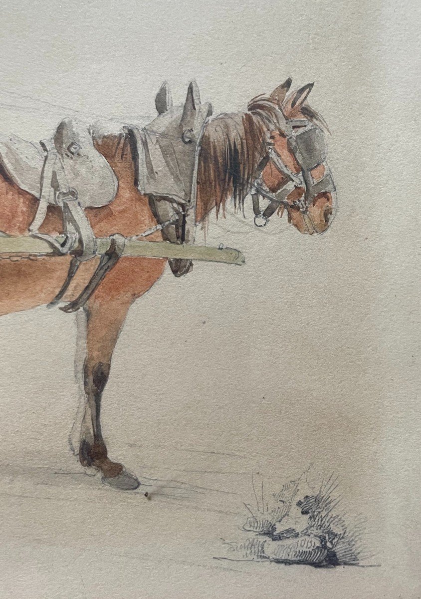 Peasant On His Cart, 19th Century Watercolor-photo-4