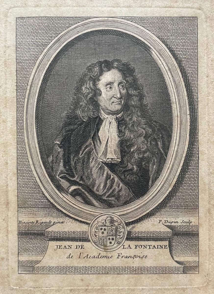 Portrait Of Jean De La Fontaine, 18th Century Engraving -photo-2