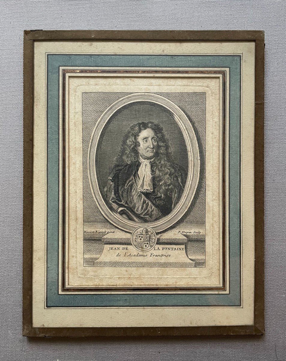 Portrait Of Jean De La Fontaine, 18th Century Engraving 