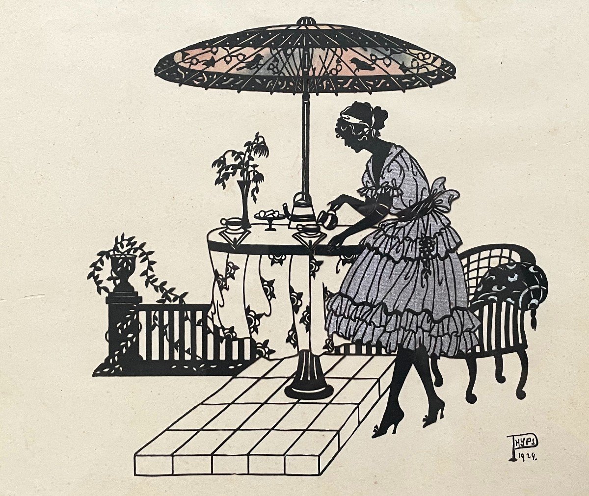 Silhouette, Woman On A Terrace, Signature To Identify