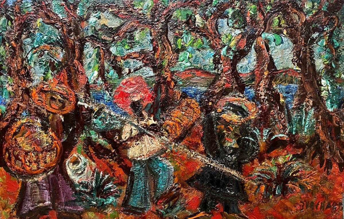 'cambodians', Oil On Cardboard, Signature To Be Identified