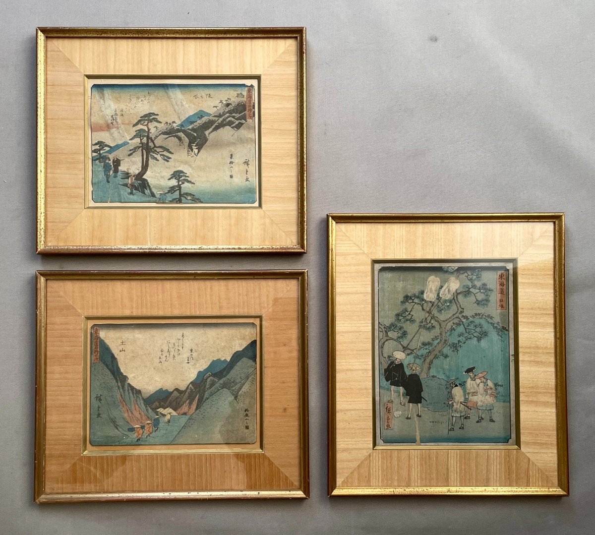 Japon, Trois Estampes d'Après Hiroshige, Vers 1840