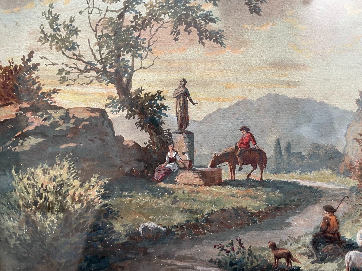 Scène Bucolique Dans Un Paysage à l'Antique, Gouache XVIIIe-photo-2