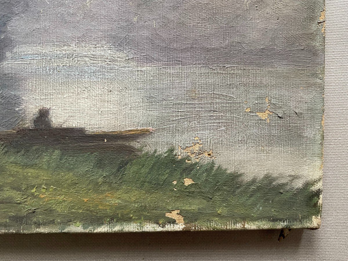 Pêcheur Dans Une Barque, Huile Sur Toile Début XXe-photo-1