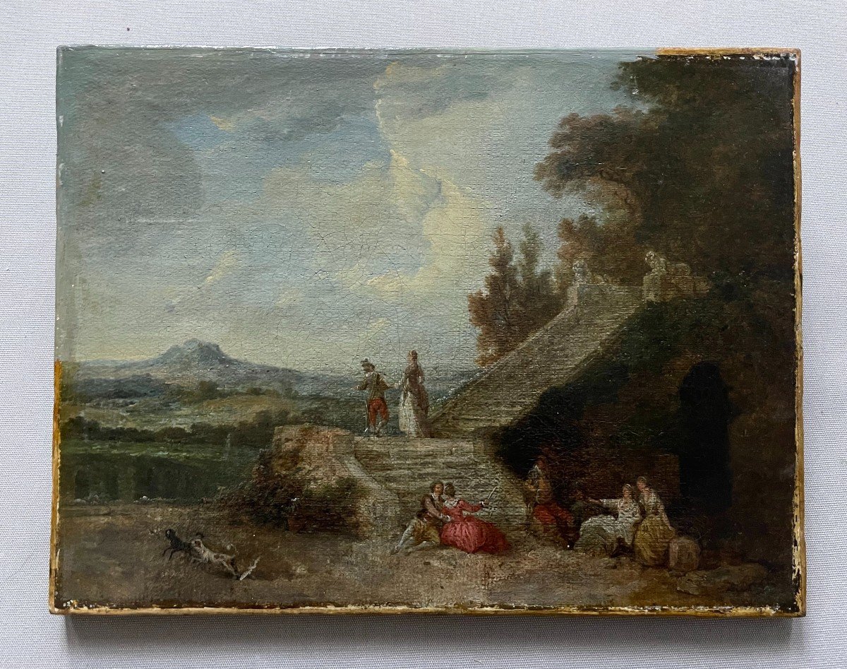 Animated Scene In A Park, Oil On Canvas, 18th Century-photo-2