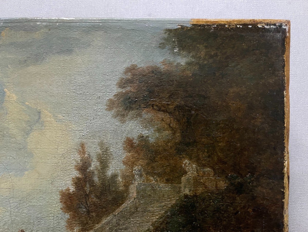 Animated Scene In A Park, Oil On Canvas, 18th Century-photo-4