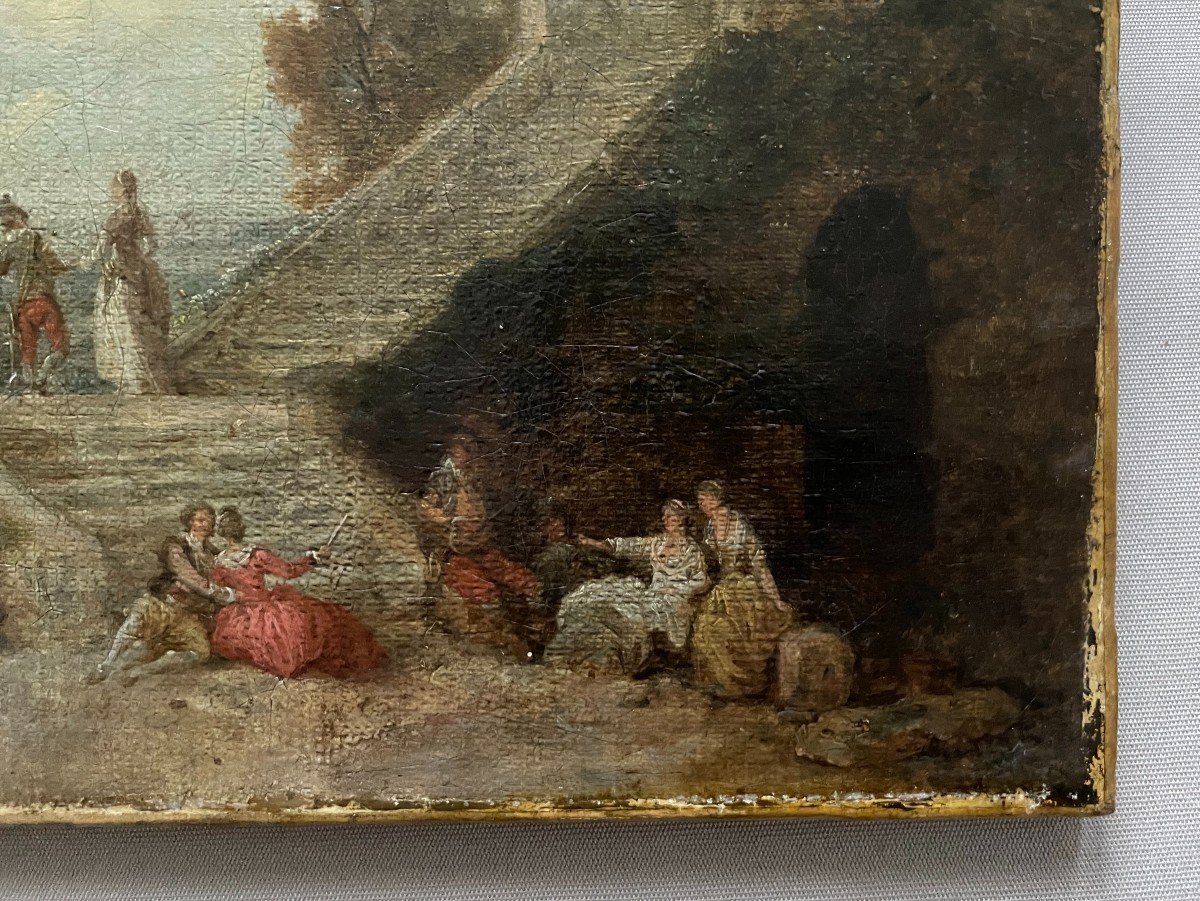 Animated Scene In A Park, Oil On Canvas, 18th Century-photo-1