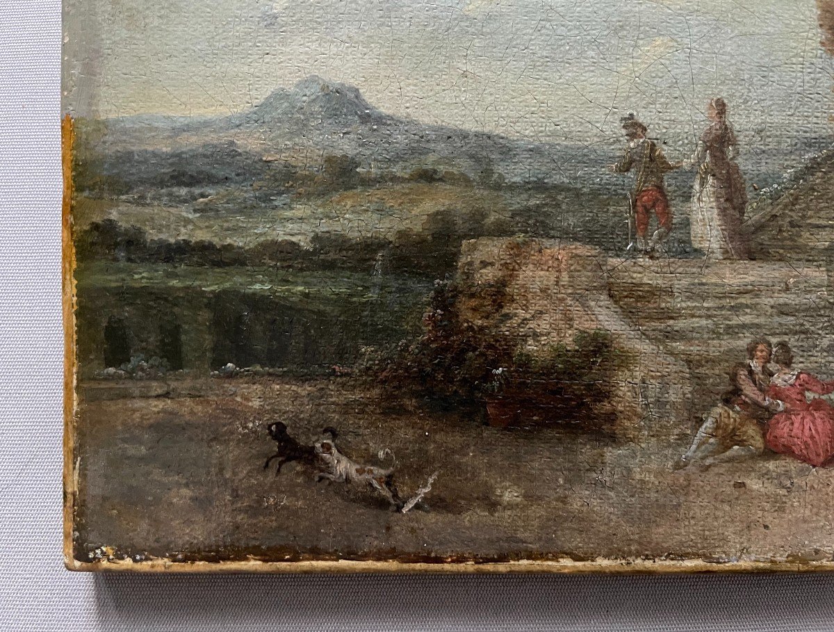 Animated Scene In A Park, Oil On Canvas, 18th Century-photo-2