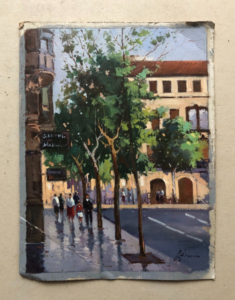 Animated Boulevard, Oil On Cardboard, Signature To Identify-photo-2