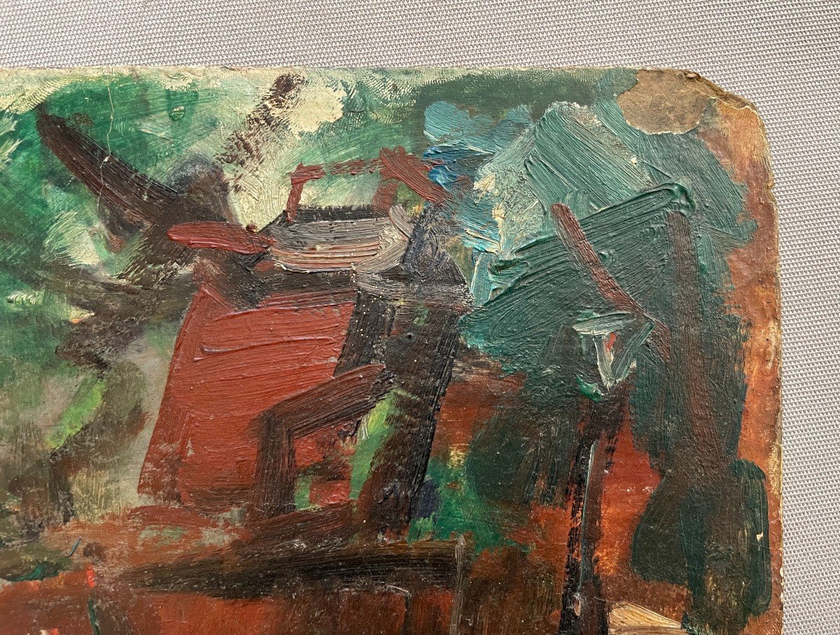 Animated Terrace In Montmartre, Oil On Cardboard, Trace Of Signature-photo-3