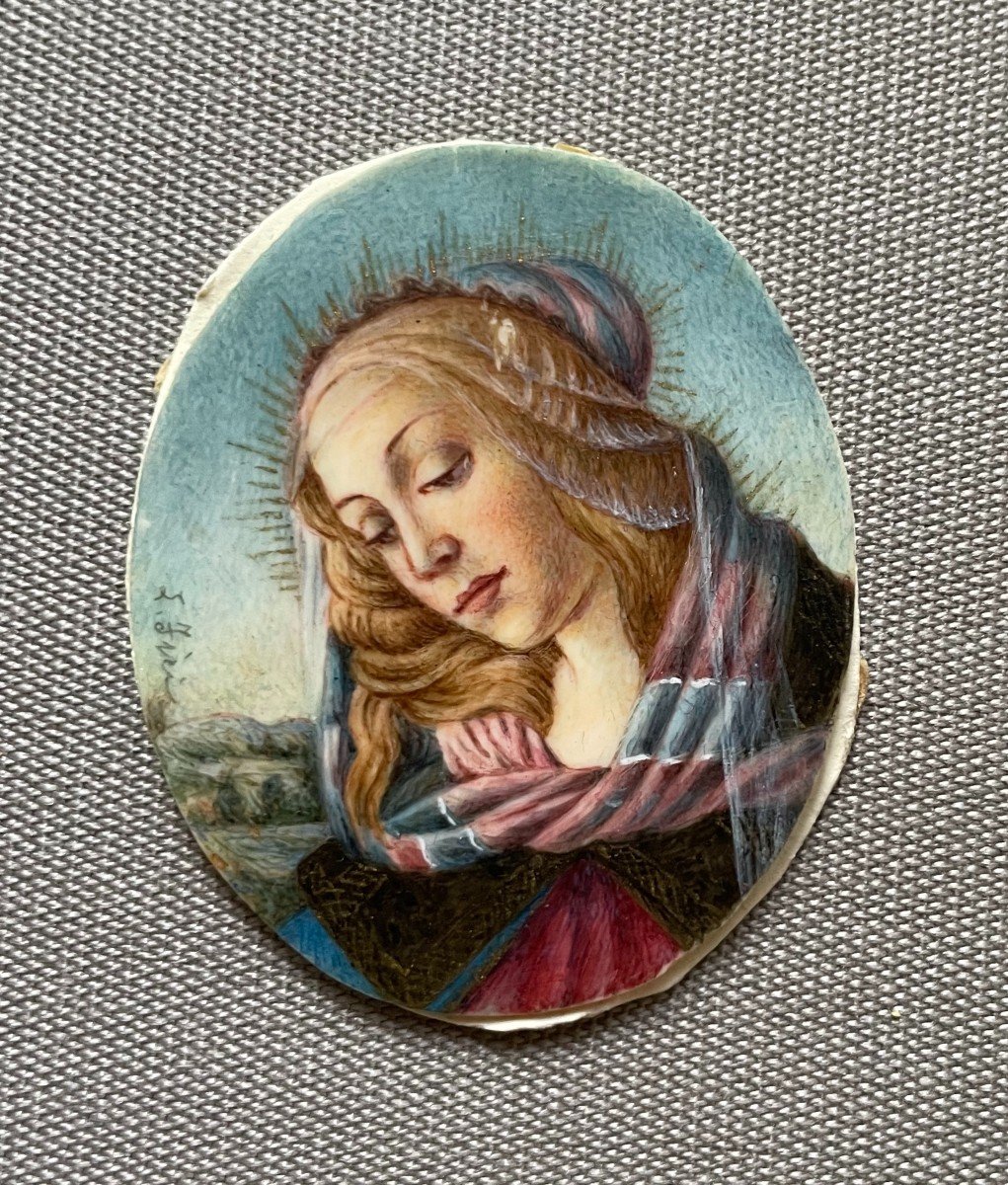 Vierge, Peinture Miniature, Signature à Identifier -photo-2