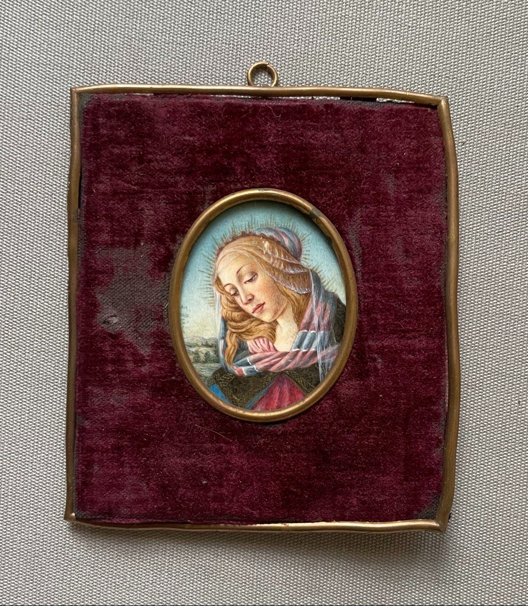 Vierge, Peinture Miniature, Signature à Identifier 