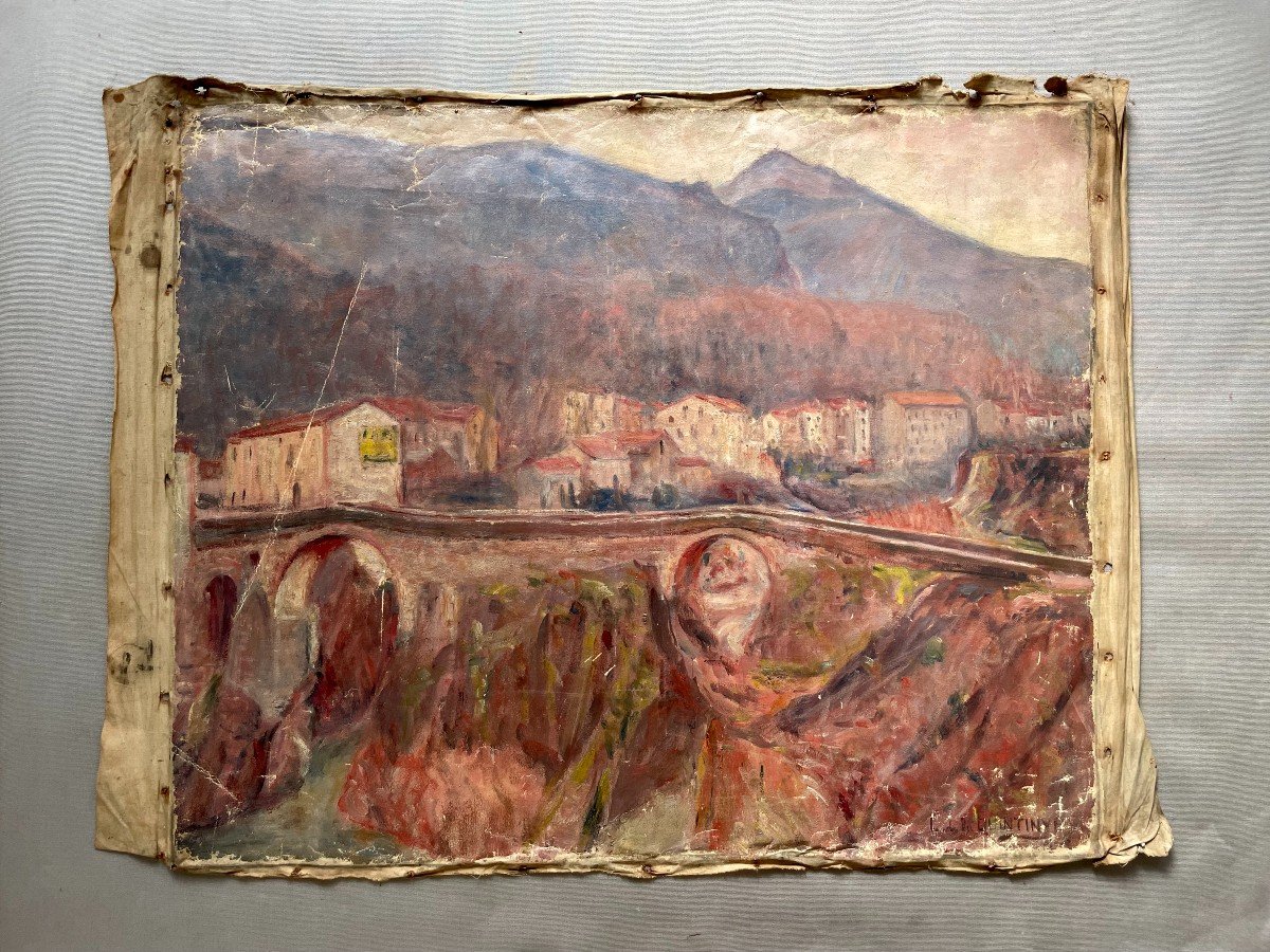 Léon De La Quintinye, View Of Amélie Les Bains, Oil On Canvas-photo-2