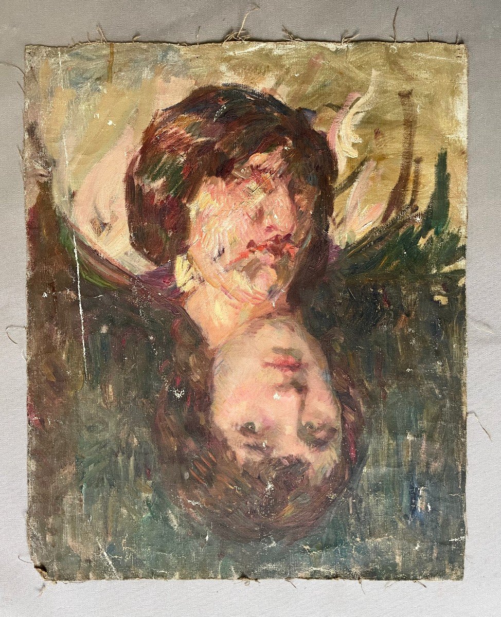 Portraits In Reflection, Impressionist School, Oil On Canvas-photo-2