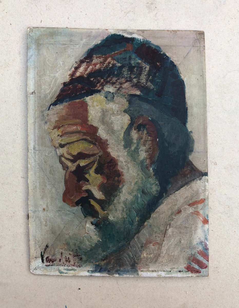 Portrait, Man In Profile, Oil On Cardboard, Signature To Be Identified-photo-2